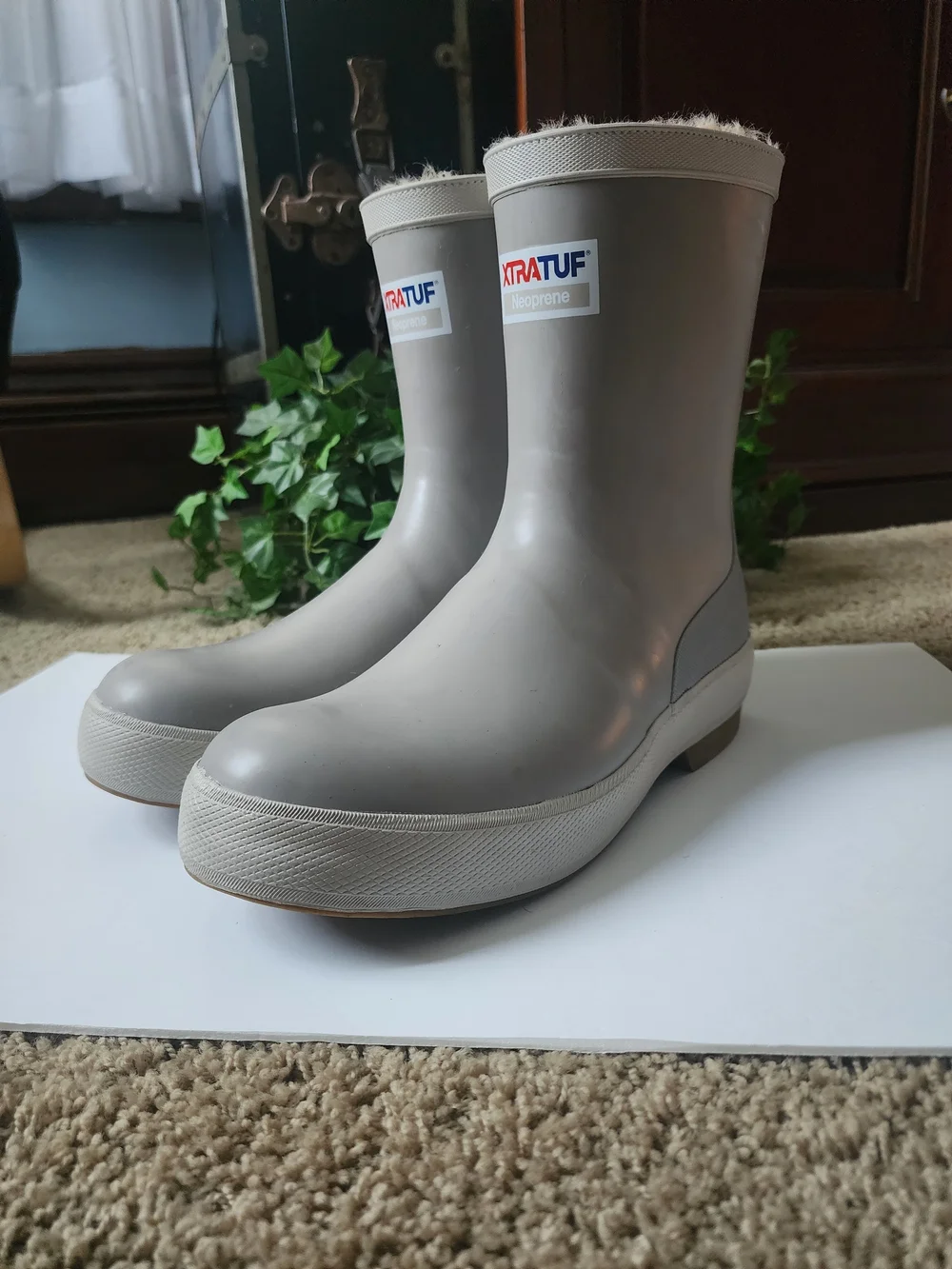 XTRATUF Men’s Fleece Lined Light Gray Neoprene Waterproof Rain Boots